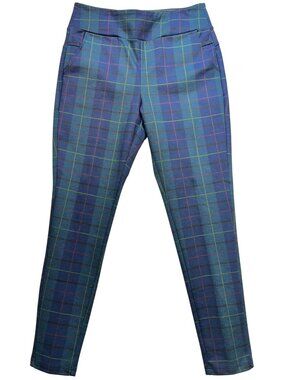 Charlie Paige Womens Pull On Skinny Pants Stretch Size M Blue Green Tartan Plaid